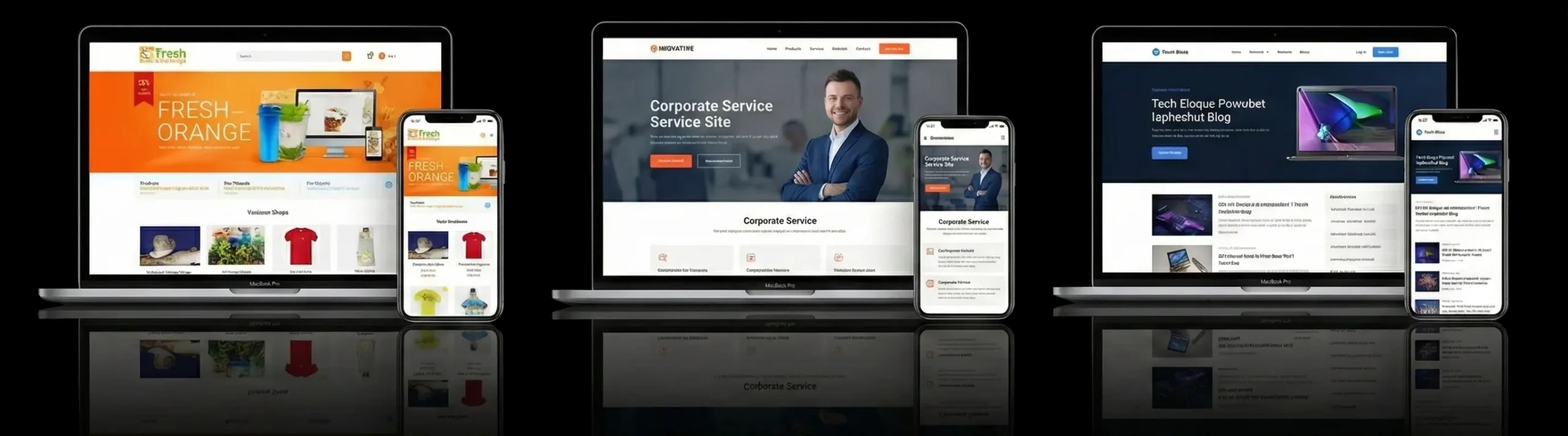 Professional website mockups showcasing Digital Trace premium web development projects and client work 