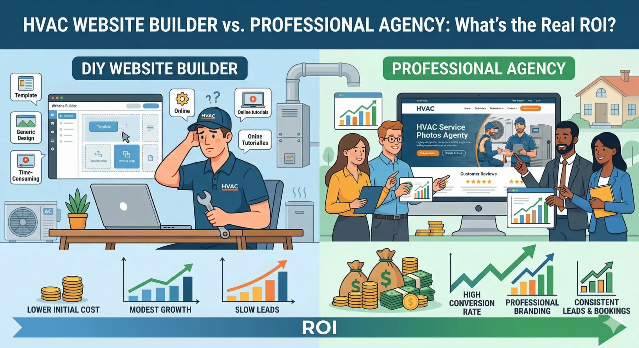 HVAC Website Builder vs. Professional Agency: What’s the Real ROI?